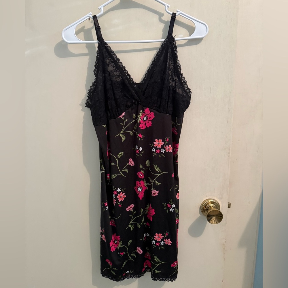 Floral Lace Trim Lingerie Dress